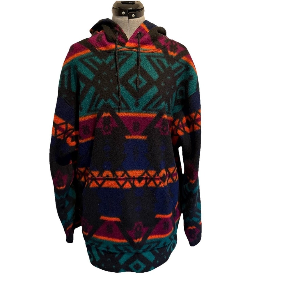BLAZER vintage unisex multicolor long sleeves pullover fleece hooded Aztec L‎